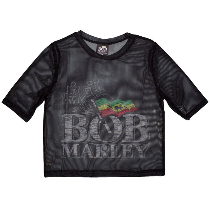 Bob Marley Logo Mesh Cropped Black Ladies Large T-Shirt
