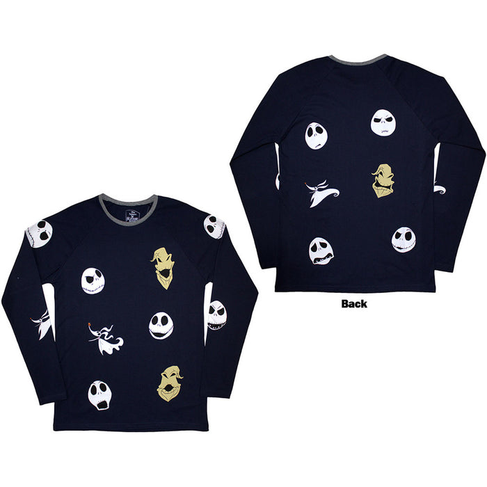 The Nightmare Before Christmas Character Heads Navy Blue Long Sleeve Medium T-Shirt