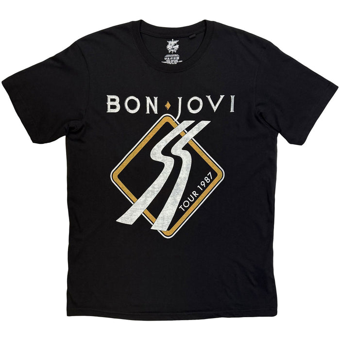 Bon Jovi Tour 87 Road Sign Black X-Large T-Shirt