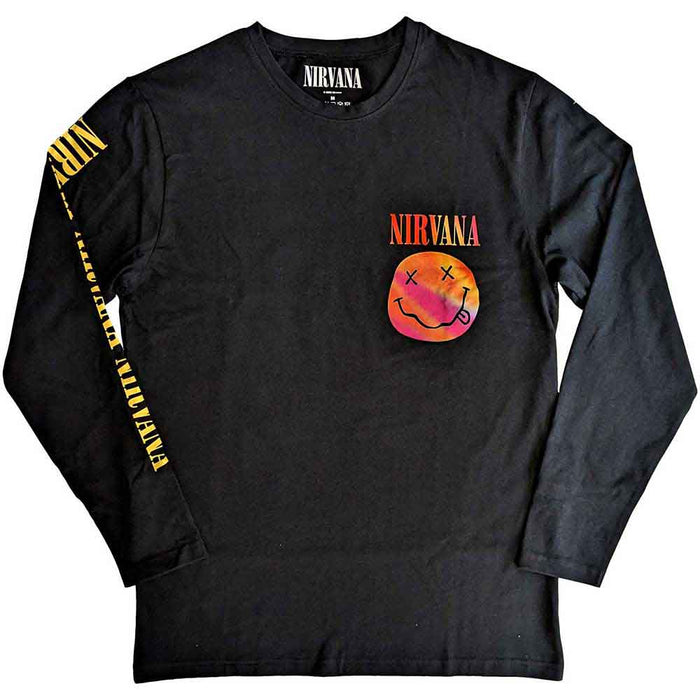 Nirvana Gradient Happy Face Black Long Sleeve Small T-Shirt