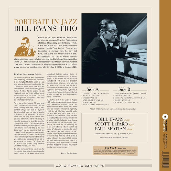 Bill Evans Trio Portrait In Jazz Vinyl LP Crystal Clear 2026
