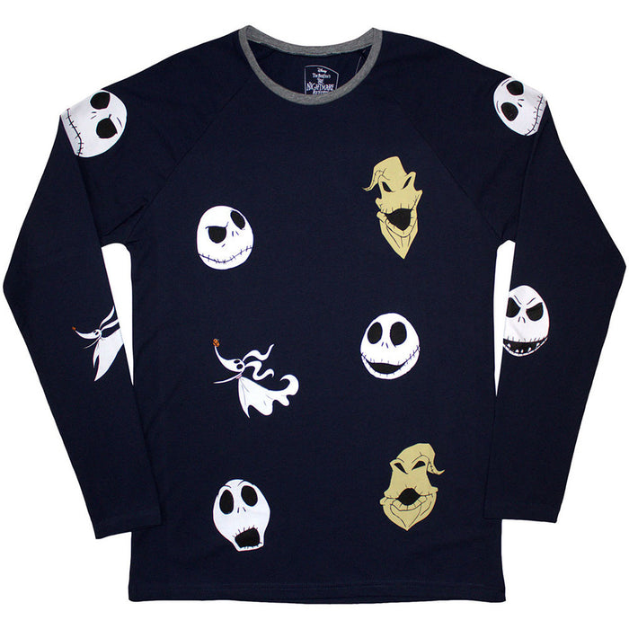 The Nightmare Before Christmas Character Heads Navy Blue Long Sleeve XX-Large T-Shirt