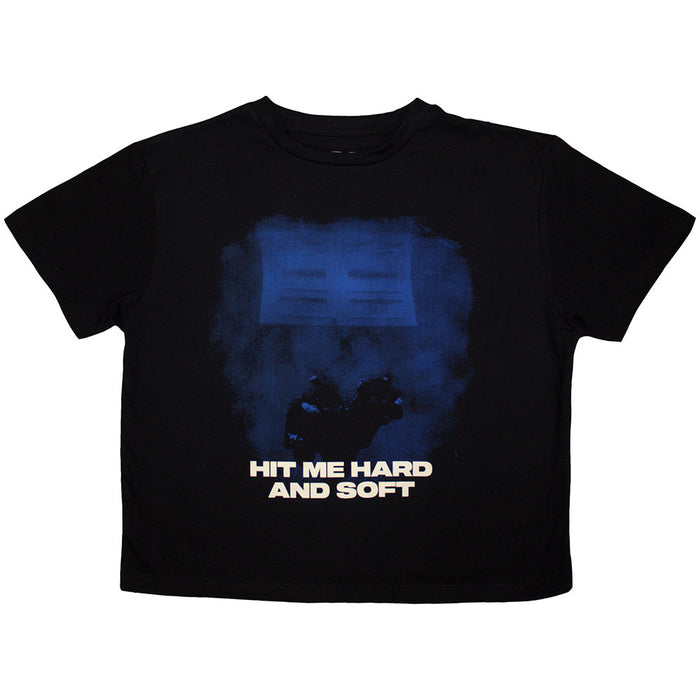 Billie Eilish Hit Me Hard And Soft Blue Lines Cropped Black Ladies X-Large T-Shirt