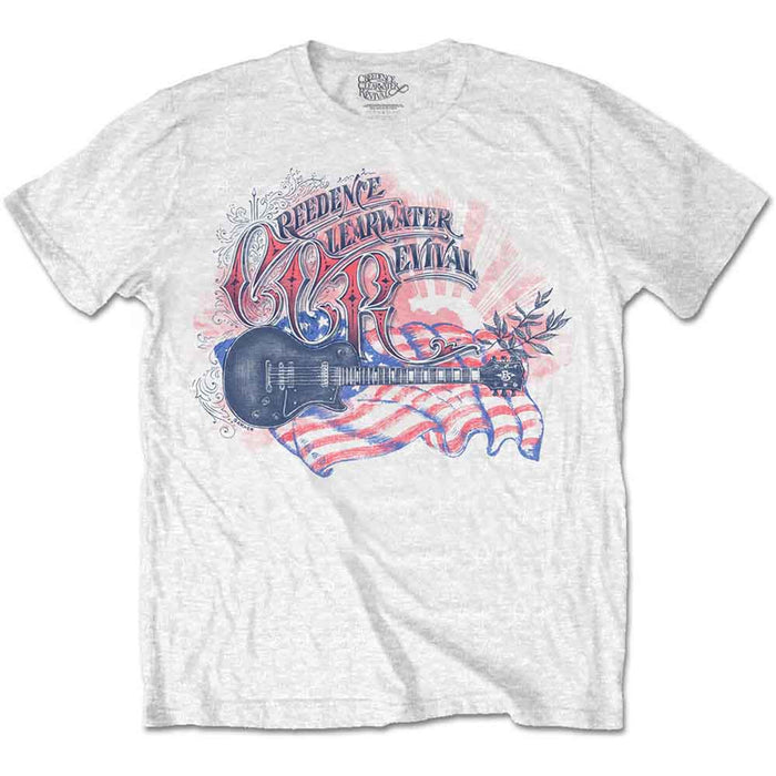 Creedence Clearwater Revival Guitar & Flag White Small T-Shirt