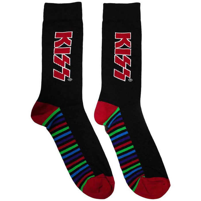 KISS Unisex Ankle Socks: Red Logo & Stripes (Black) (UK Size 6 - 11)