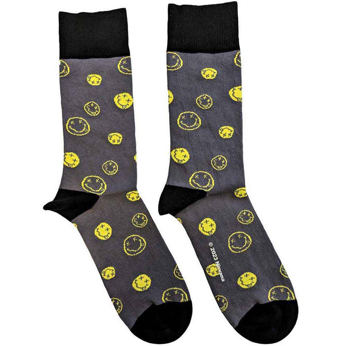 Nirvana Unisex Ankle Socks: Mixed Happy Faces (Charcoal Grey) (UK Size 4 - 7)