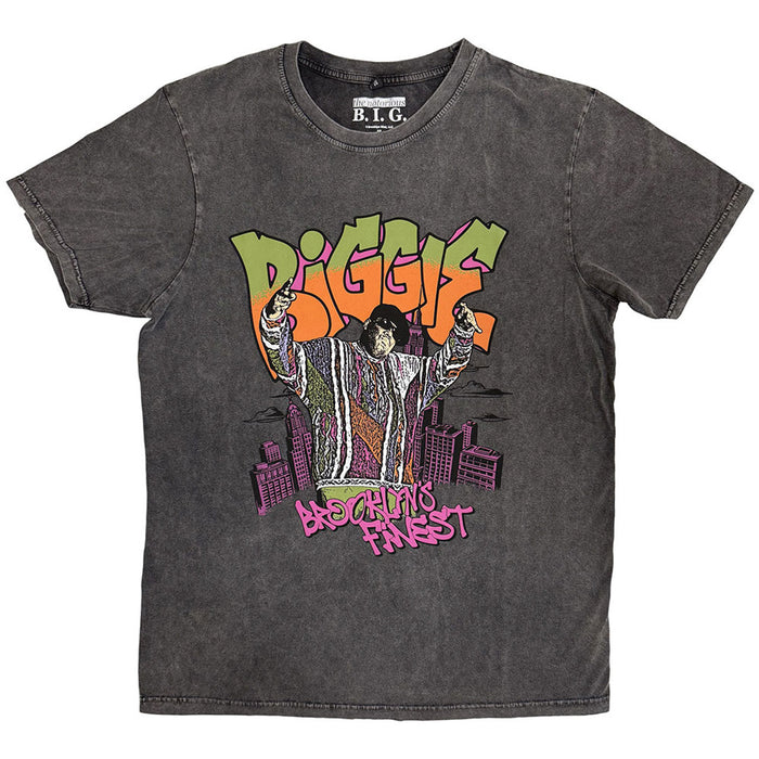 Biggie Smalls Cartoon Graffiti Charcoal Grey Large T-Shirt