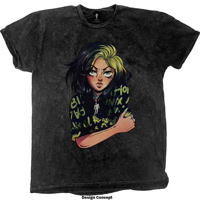 Billie Eilish Anime Billie Wash Black Medium T-Shirt