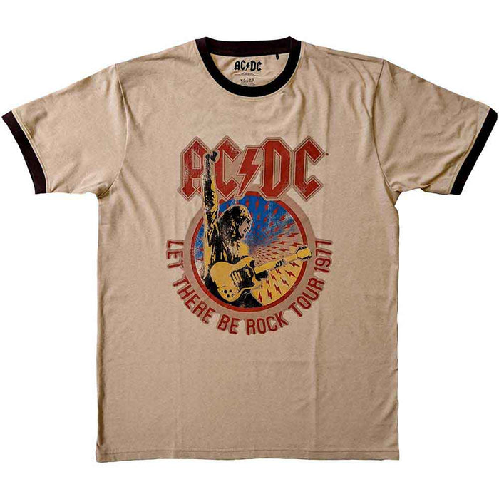 AC/DC Let There Be Rock Tour '77 Ringer Sand Medium T-Shirt