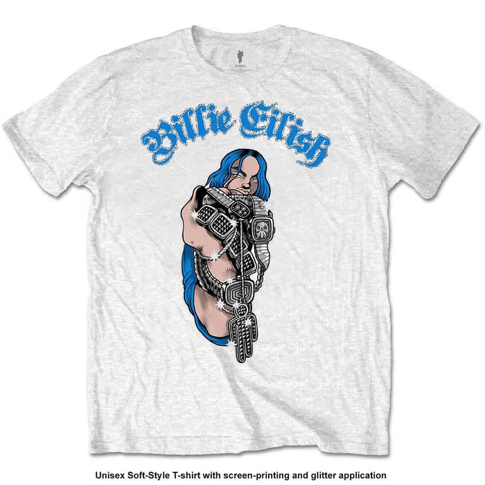 Billie Eilish Bling Glitter Print White Medium T-Shirt