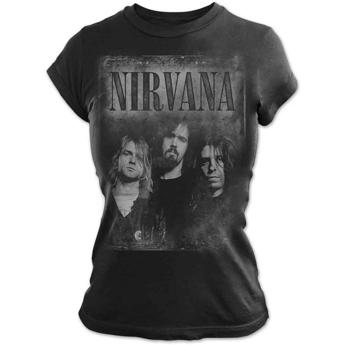 Nirvana Faded Faces Black Ladies Large T-Shirt