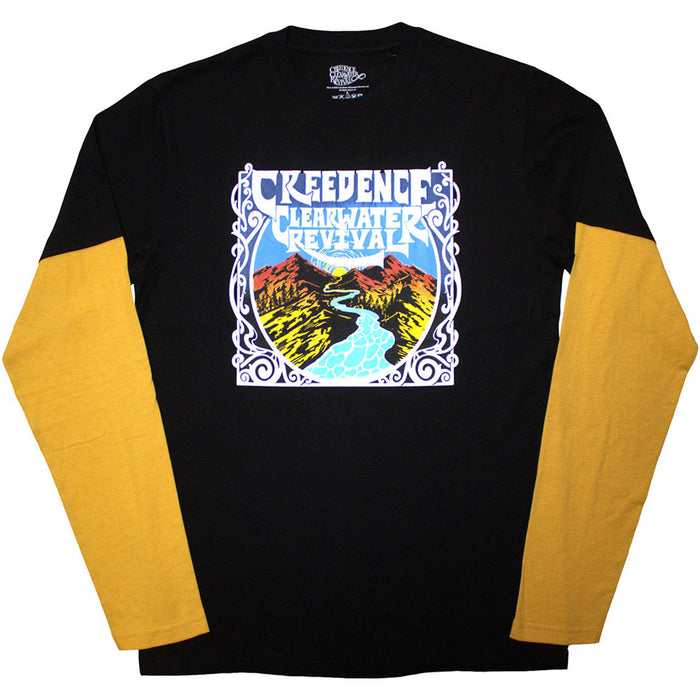 Creedence Clearwater Revival River Black and Yellow X-Large Layered Long Sleeve T-Shirt