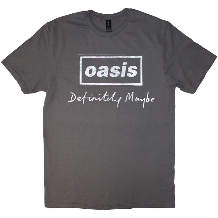 Oasis Definitely Maybe Distressed Text Logo Charcoal Grey Large T-Shirt