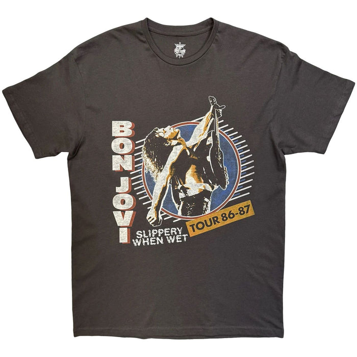Bon Jovi Slippery When Wet Tour Tour 86-87 Charcoal Grey X-Large T-Shirt