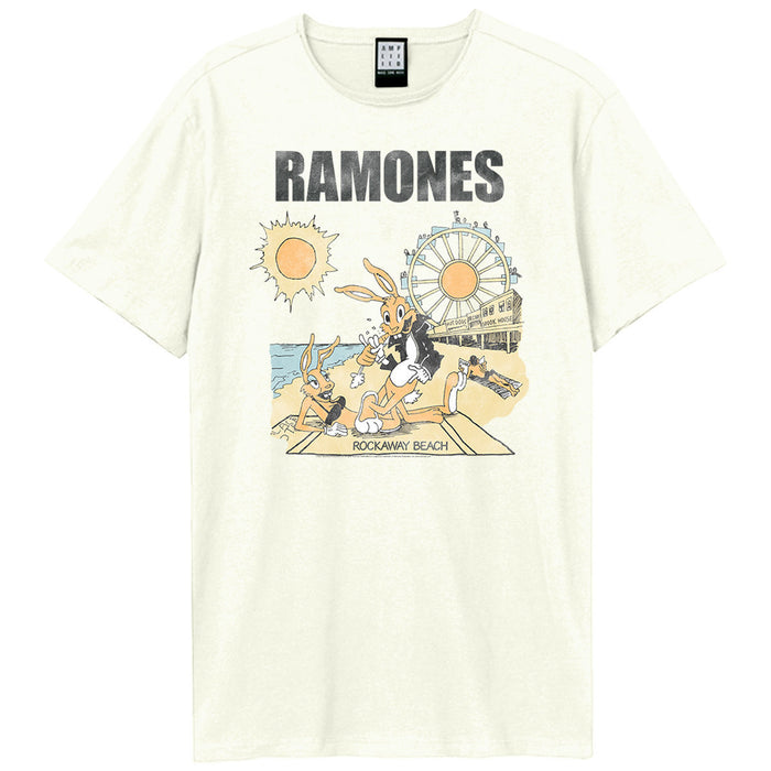 Ramones Rockaway Beach Amplified Vintage White X-Large T-Shirt