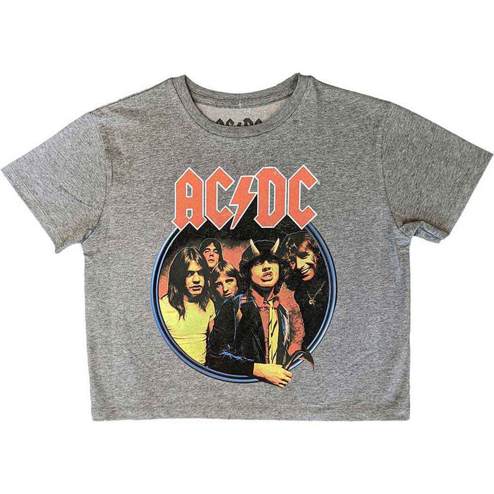AC/DC Highway To Hell Circle Grey Cropped Ladies Large T-Shirt