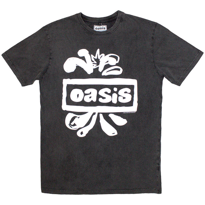 Oasis Logo Splat Stone Wash Charcoal Grey Large T-Shirt