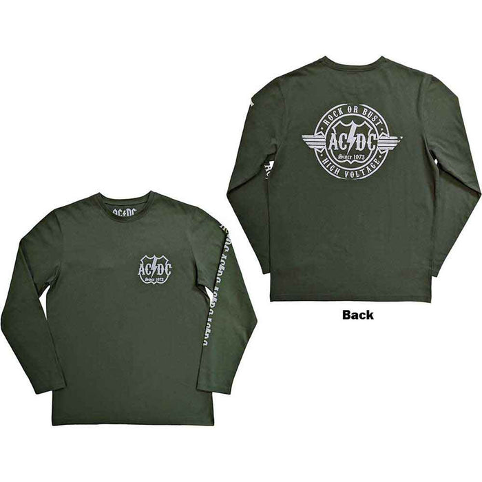 AC/DC Rock Or Bust Long Sleeve Green Small T-Shirt