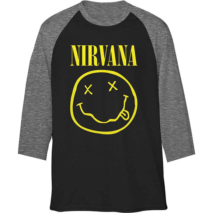 Nirvana Yellow Happy Face Raglan Black XXL Unisex T-Shirt