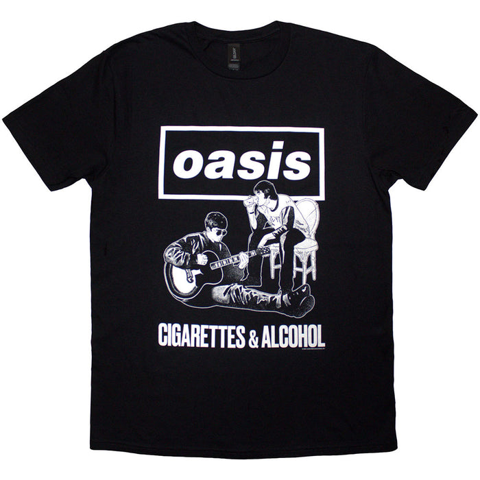 Oasis Cigarettes & Alcohol Illustration Mono Black Large T-Shirt