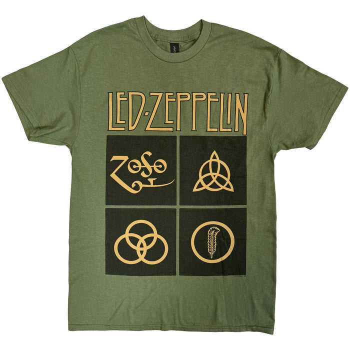 Led Zeppelin Gold Symbols Green Large T-Shirt