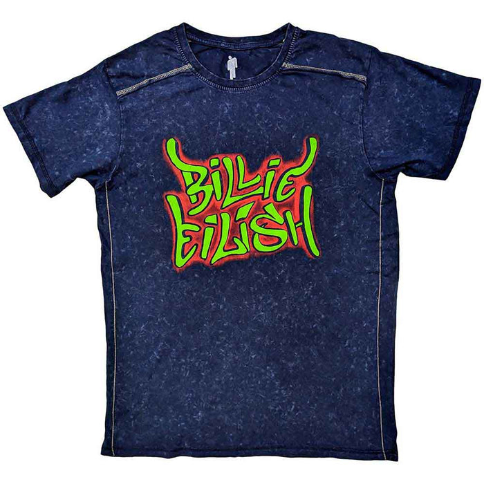 Billie Eilish Graffiti Wash Navy Blue Large T-Shirt