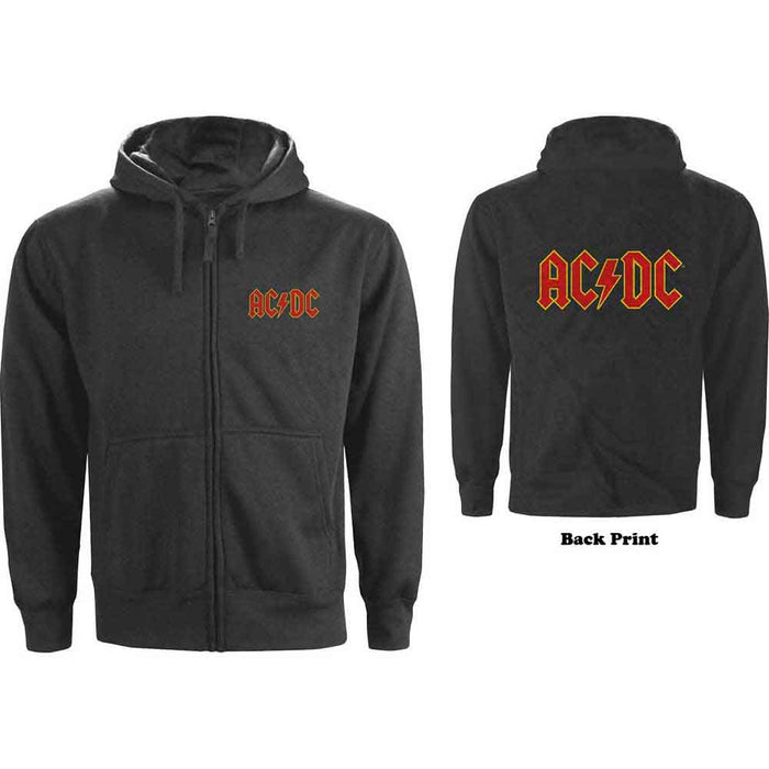 AC/DC Logo Charcoal Grey Large Zipped Hoodie