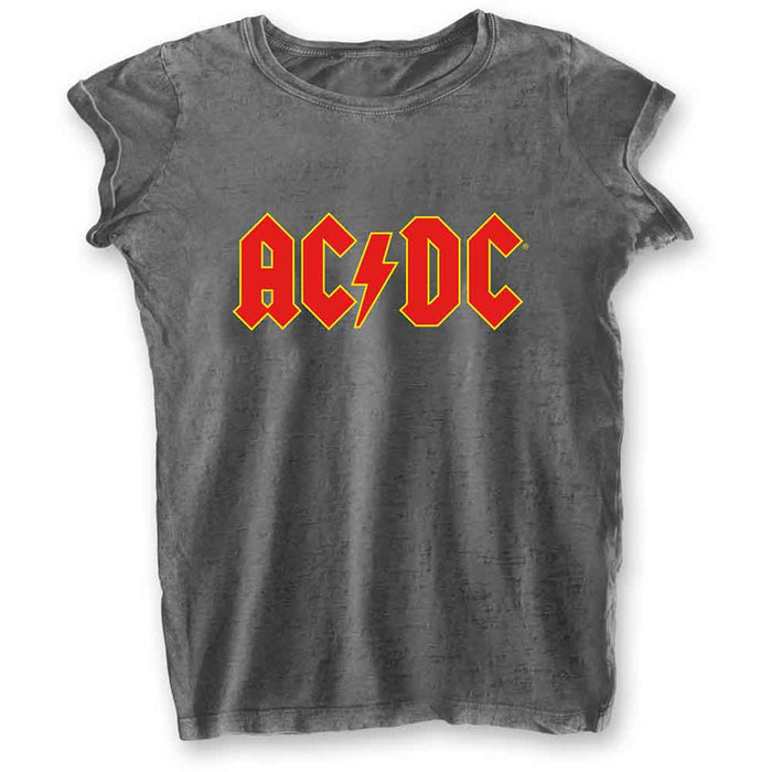 AC/DC Logo Burnout Charcoal Grey Ladies X-Large T-Shirt