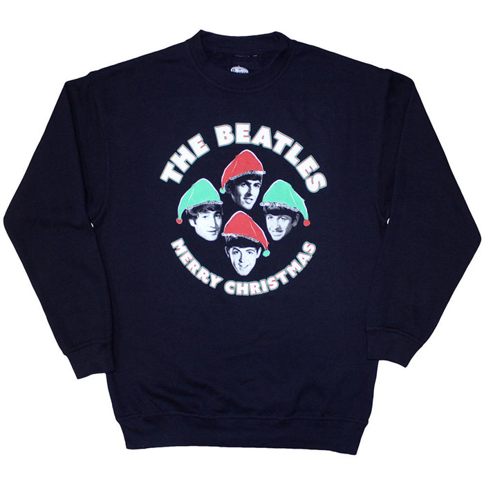 The Beatles Christmas Hats Navy Blue Medium Sweatshirt