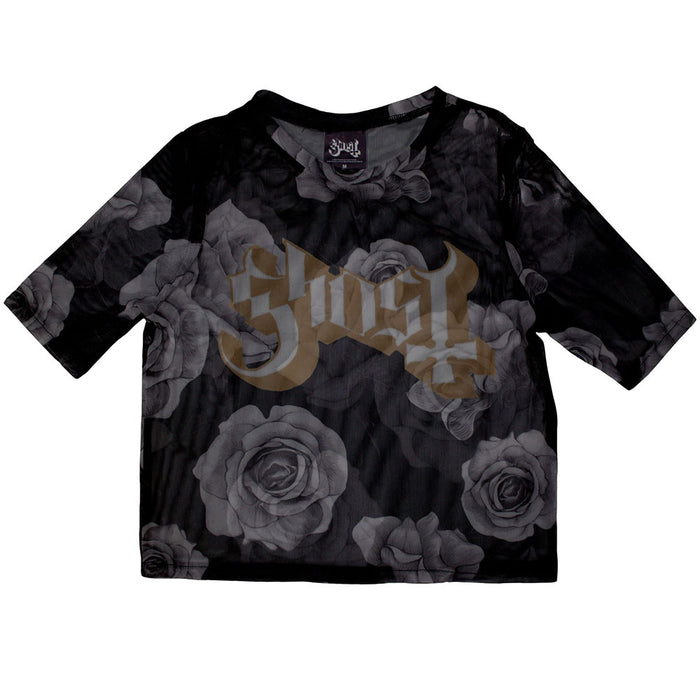 Ghost Logo & Roses Mesh Black Medium T-Shirt