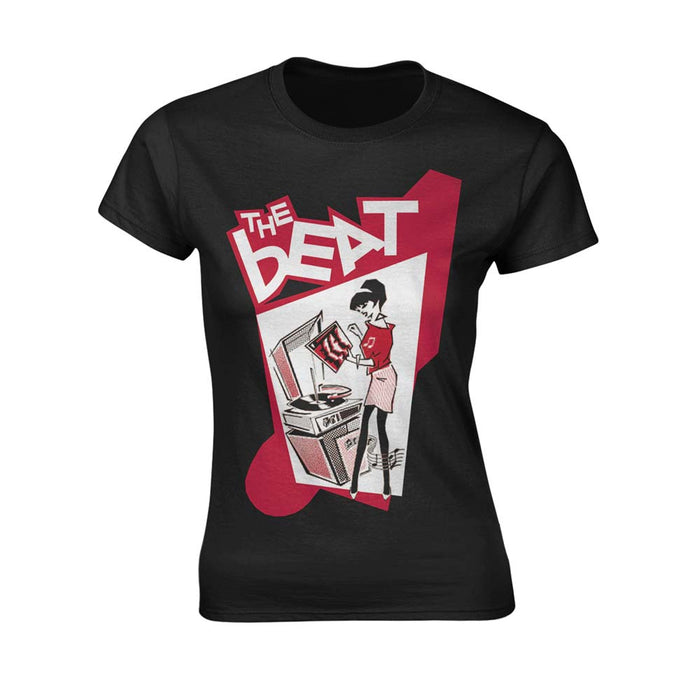 THE BEAT Record Player Girl WOMENS Black SMALL T-Shirt NEW