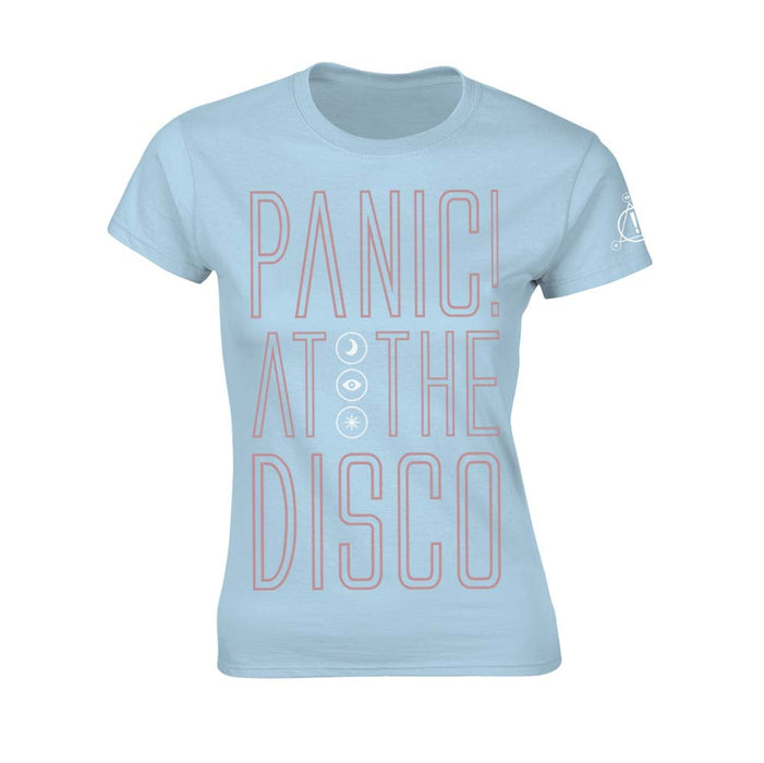 PANIC! AT THE DISCO Outline Name WOMENS Blue SMALL Fitted T-Shirt NEW