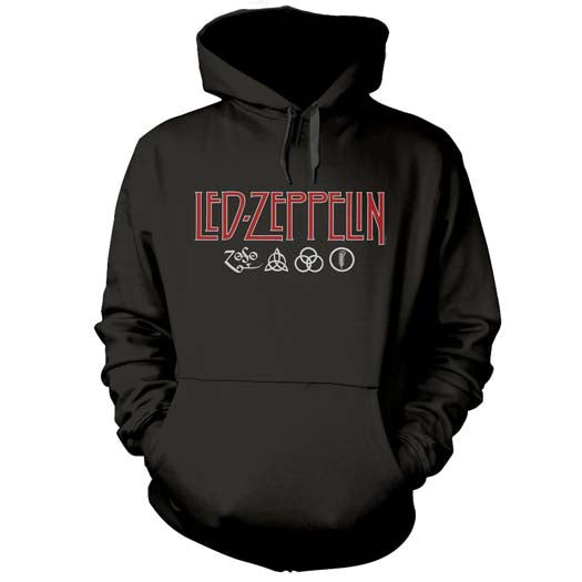 LED ZEPPELIN Logo & Symbols MENS Black SIZE LARGE HOODIE NEW