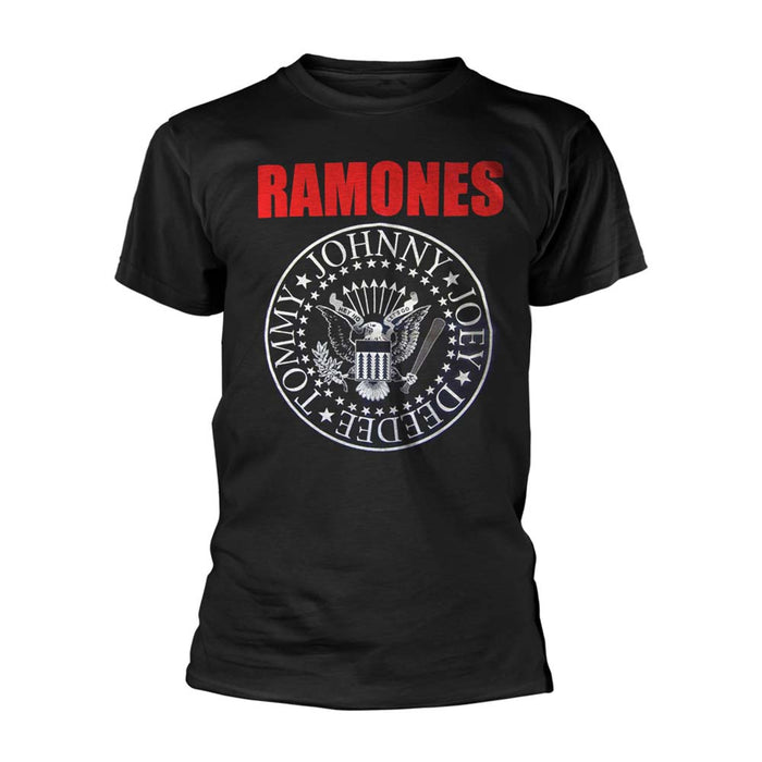 RAMONES Red Text Seal Logo MENS Black MEDIUM T-Shirt NEU