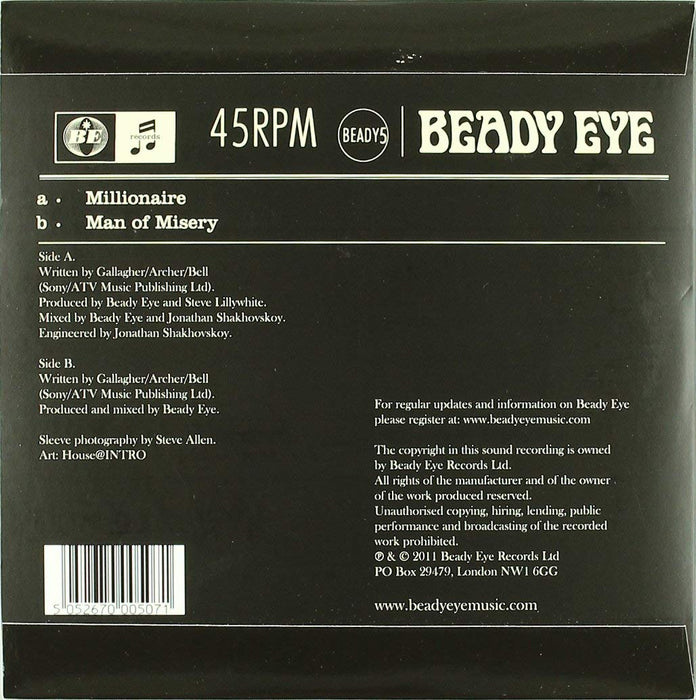 Beady Eye - Millionaire 7" Vinyl Single Liam Gallagher New 2011